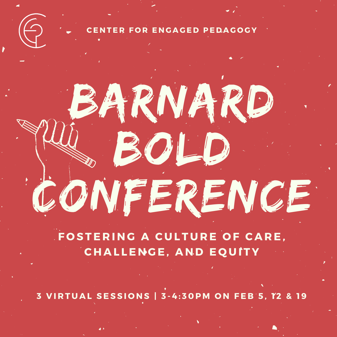 fist holding a pencil with text: "Barnard Bold Conference"