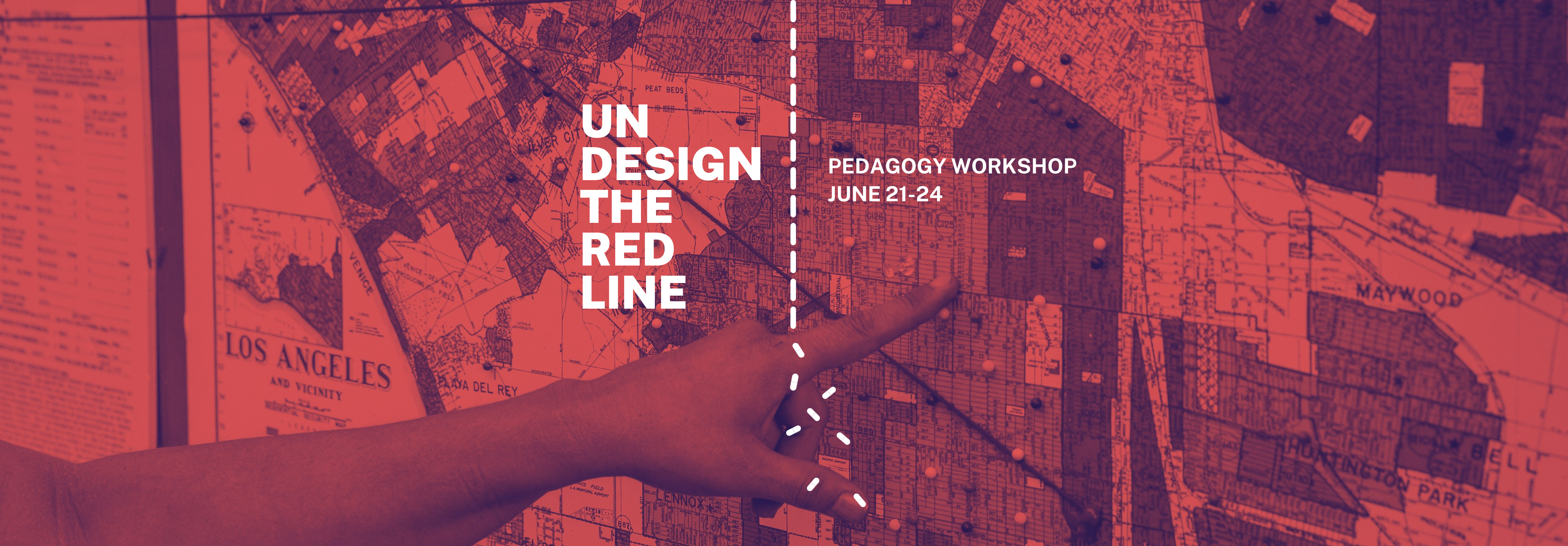 Hand pointing to a spot on a map with text "Undesign the Redline" layered on top
