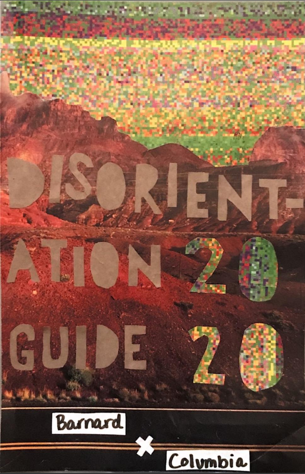 Collaged, warm-toned cover of Barnard's 2020 Disorientation Guide.