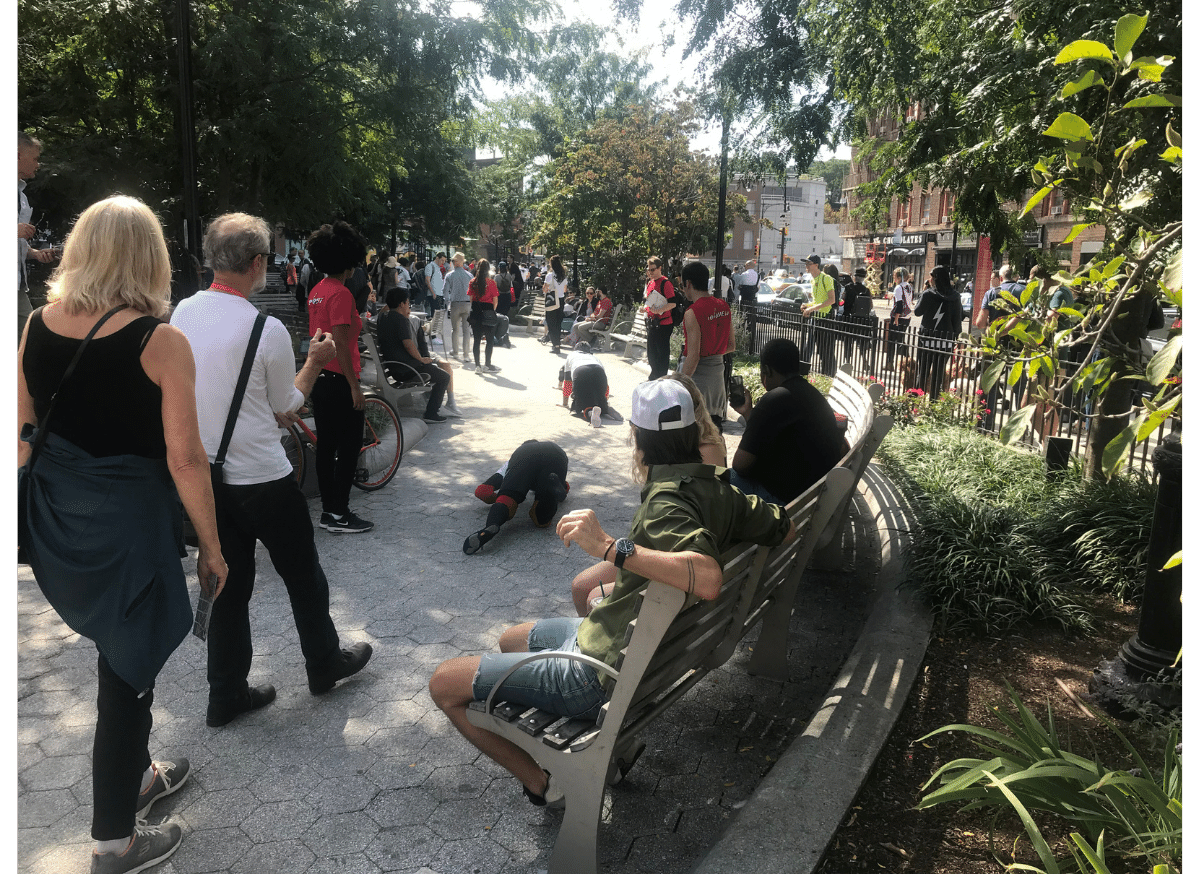 Resized photograph of crawl through the park in 2019.