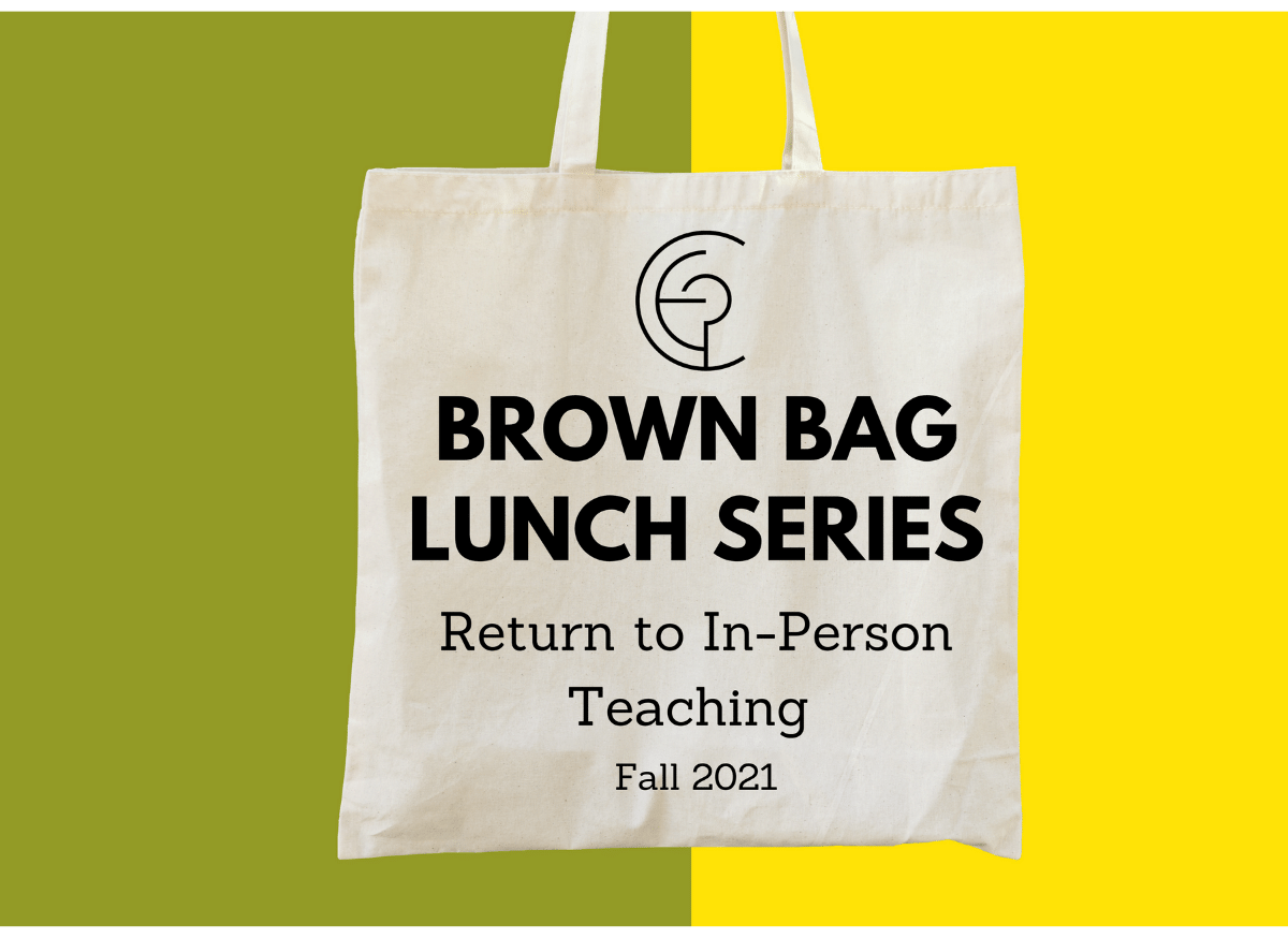 A photo of a brown bag and a green and yellow background, reading "Brown Bag Lunch Series"