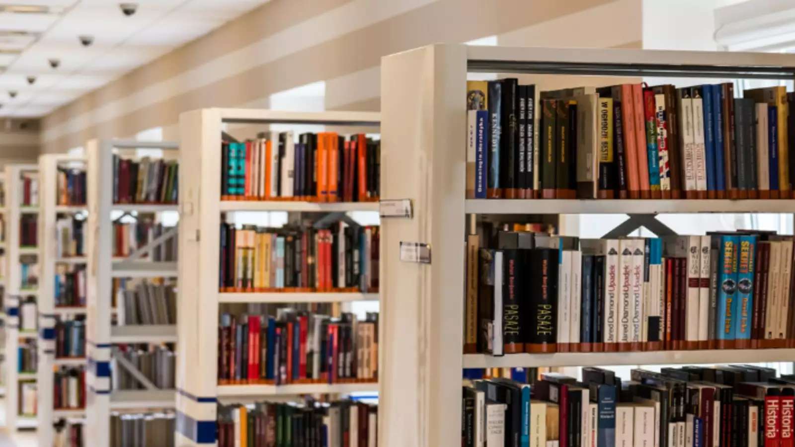 Series of shelves with books.