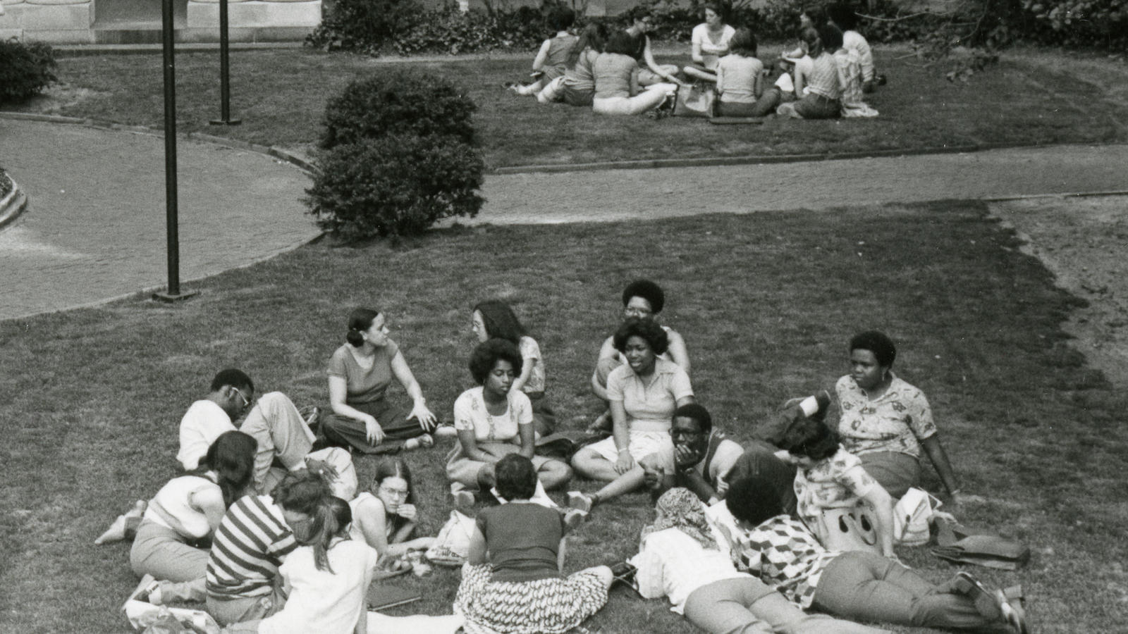 students on lawn 1976